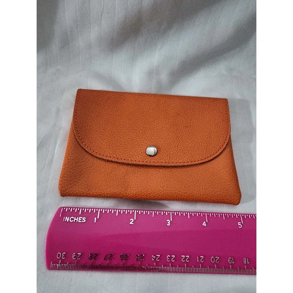 Orange Pebbled Leather Small Coin Purse Snap Envelope Card Holder Wallet